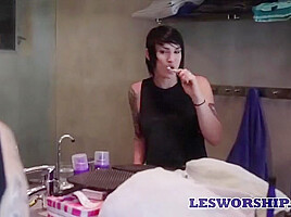 Goth Tattoo Roommates In Threesome Lesbian Sex