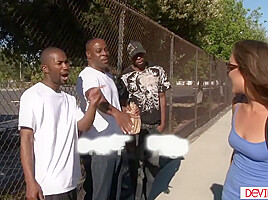 Teen babe heading home but gets gangbanged by 3 black thugs